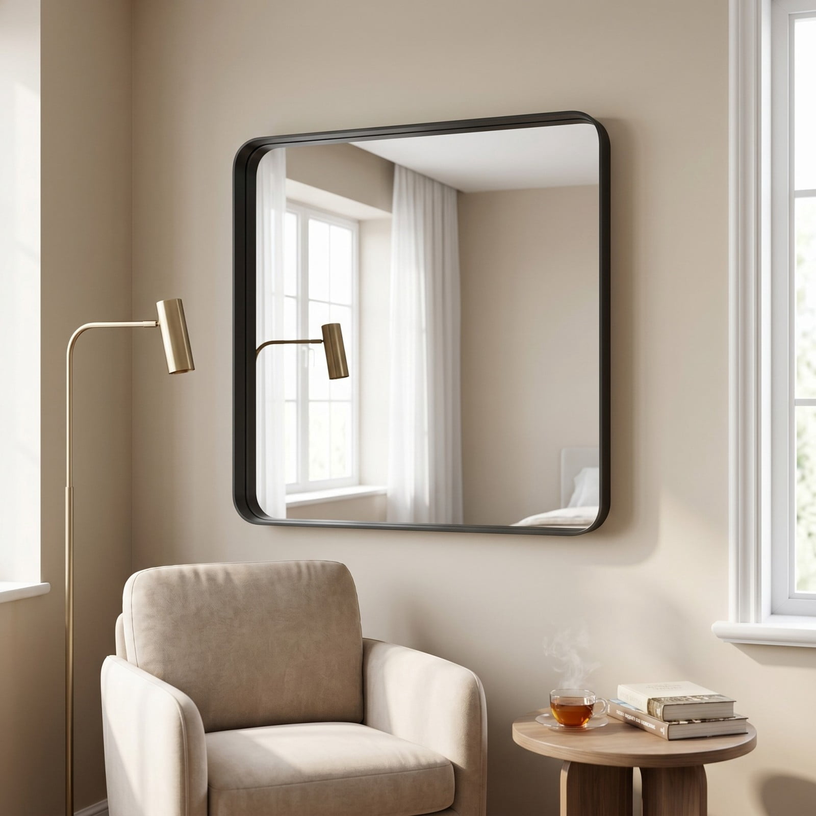 GRAHMCY 20"x20" Bathroom Mirror Wall Mounted Rectangular Vanity Mirror with Deep Frame, Black