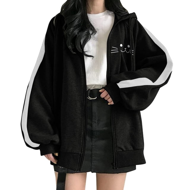 HNMKIU Sweat à Col Rond pour Femmes, Chandail à Capuchon à Fermeture à Glissière Mode Surdimensionné, Chandails à Capuchon Simples Confortables, Chandails en Molleton Grande Taille, Vestes Mignonnes pour Adolescentes