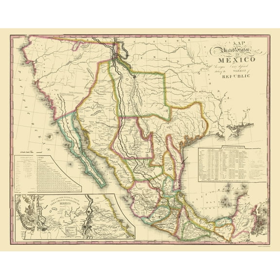 Historic Map - United States Mexico - Tanner 1826 - Vintage Wall Art