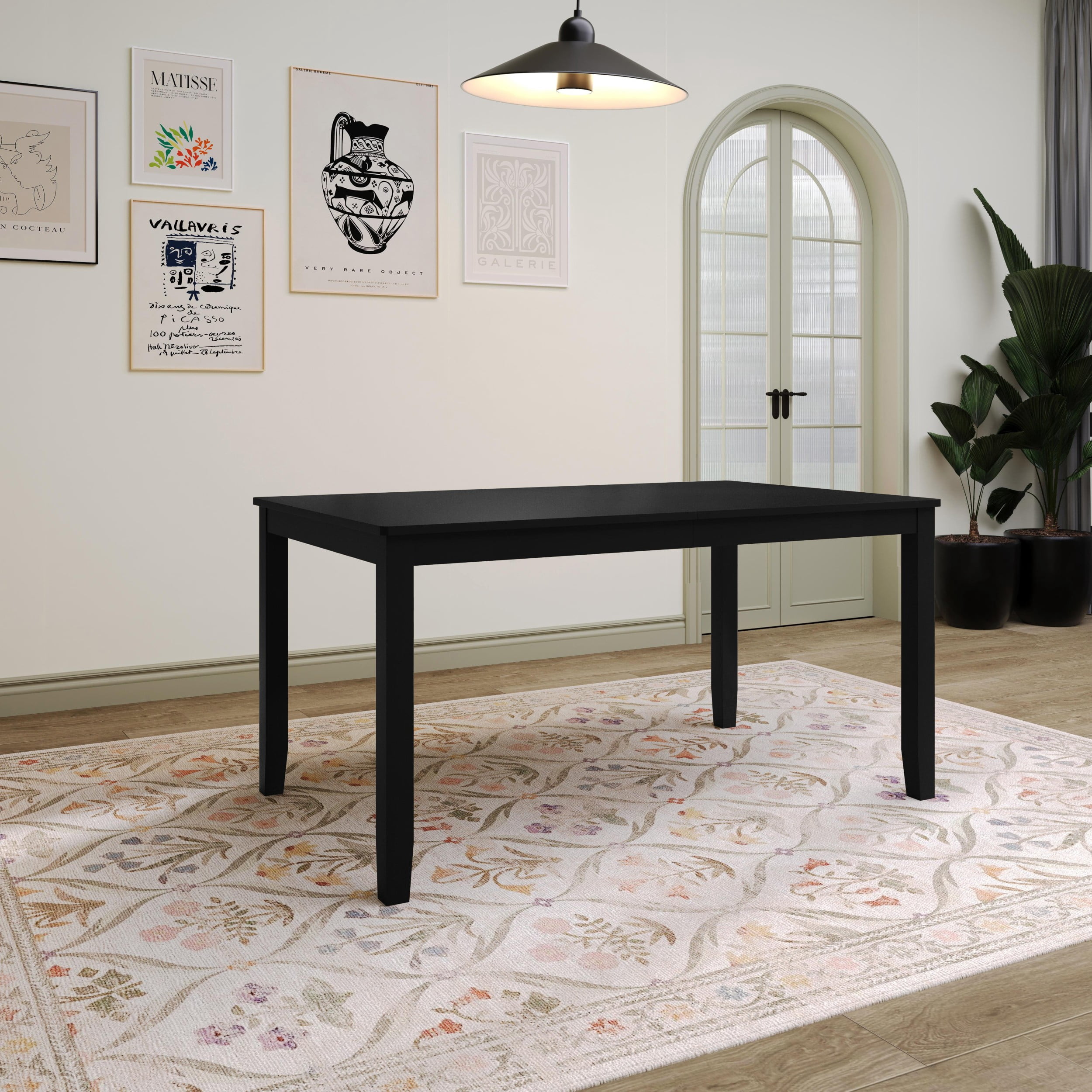 Home Design Ouray Dining Table, Black - Wood Grain Embossed, Rectangular Table with Split Top, Sturdy Construction