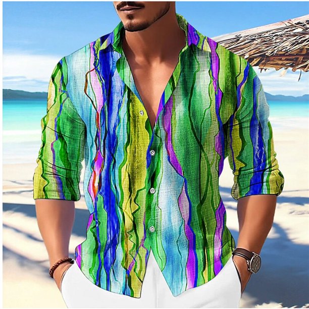 Camisa de manga larga para hombre con botones, a la moda, a rayas, a cuadros, estilo tribal, con diseño de rey león, informal, para exteriores, con solapa, talla grande, nueva, suave y cómoda