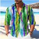 thumbnail image 1 of Camisa de manga larga para hombre con botones, a la moda, a rayas, a cuadros, estilo tribal, con diseño de rey león, informal, para exteriores, con solapa, talla grande, nueva, suave y cómoda, 1 of 6