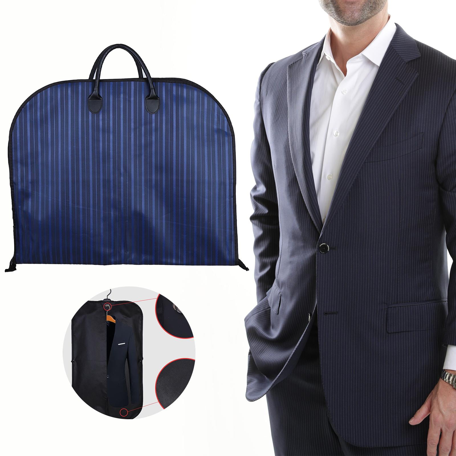 Fiocias Garment Bag Foldable Hanging Bag Hanging Clothes Suit Bag Men Suit Garment Cover blue