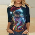 thumbnail image 6 of LiMoi Women's Xmas Santa Print Three Quarter Sleeve Round Neck Casual Tops Tees Tshirts Shirts Blouse for Christmas Party My Items, 6 of 6