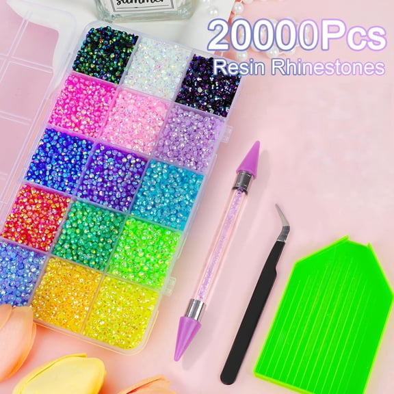 20000Pcs Multicolor Resin Jelly Rhinestones, 3mm Flatback Rainbow Gems with Rhinestone Picker for DIY Crafts Clothes Shoes Nail Art