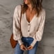 thumbnail image 4 of Botón Abajo Cardigan Suéter para Mujer Cuello En V Profundo Manga Larga de Color Puro de Punto Cardigan Suéter Casual Suéter de Punto de la Capa de Albaricoque XL, 4 of 6
