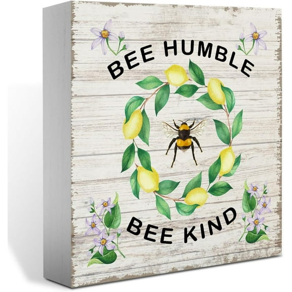 Summer Decor,Summer Decorations for Home Office,Summer Sign,Summer Bee Sign,Bee Humble Bee Kind Sign,Bumble Bee Lemon Decor,Summer Decoration Indoor for Desk Shelf 5x5 Inch