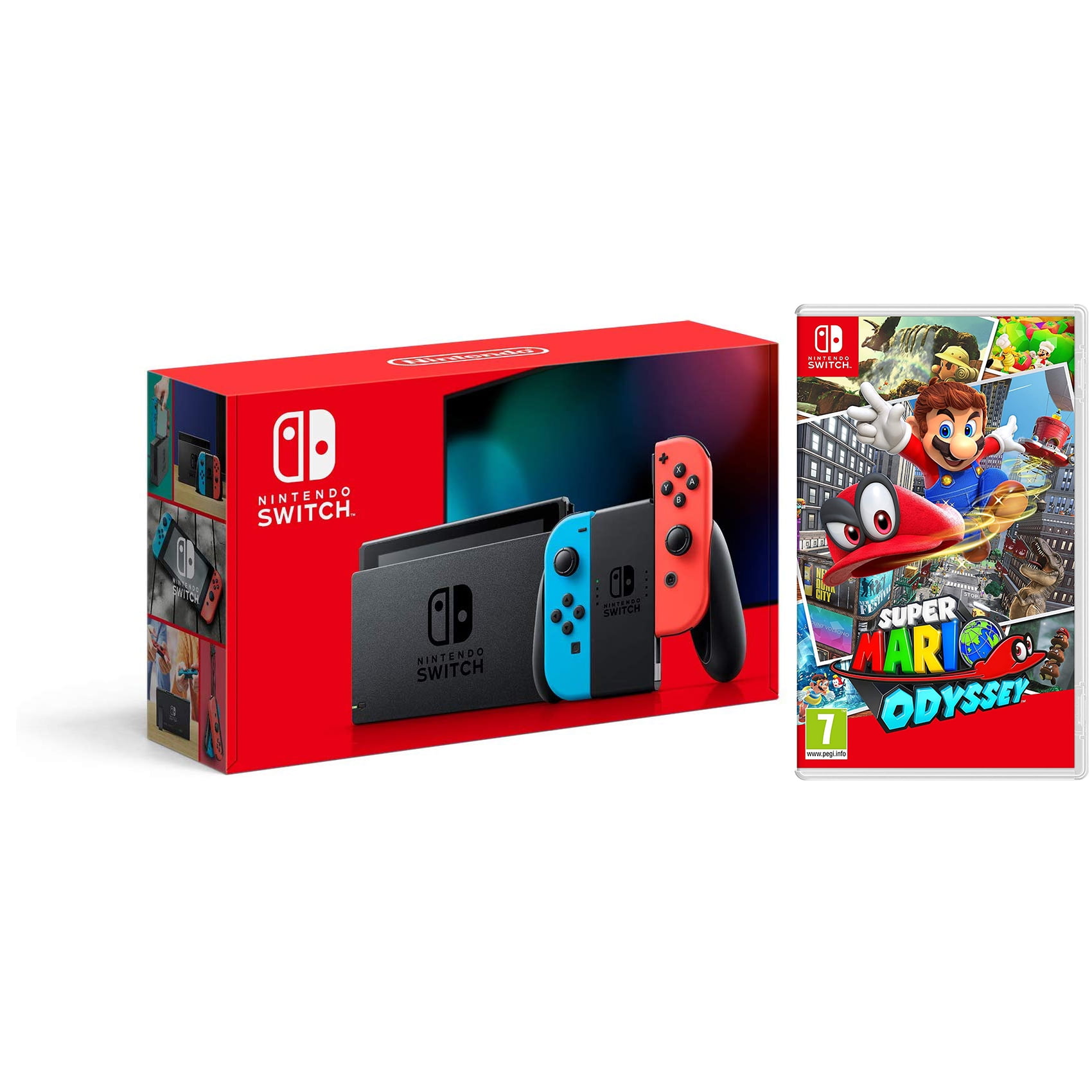 Nintendo Switch 32GB Console - Neon Joy-Con - New Version with Super Mario Odyssey Bundle