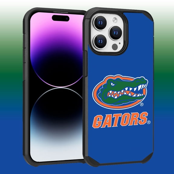 Apple iPhone 14 Pro Max (6.7) - Licensed NCAA University of Florida Gators Logo on Blue Textured Dual Layer Case