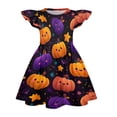 thumbnail image 3 of Girls Summer Dress Halloween Ghost Pumpkin Flutter Sleeve Swing Dress Casual Halloween Outfit for Kids Ages 6–14, 3 of 4