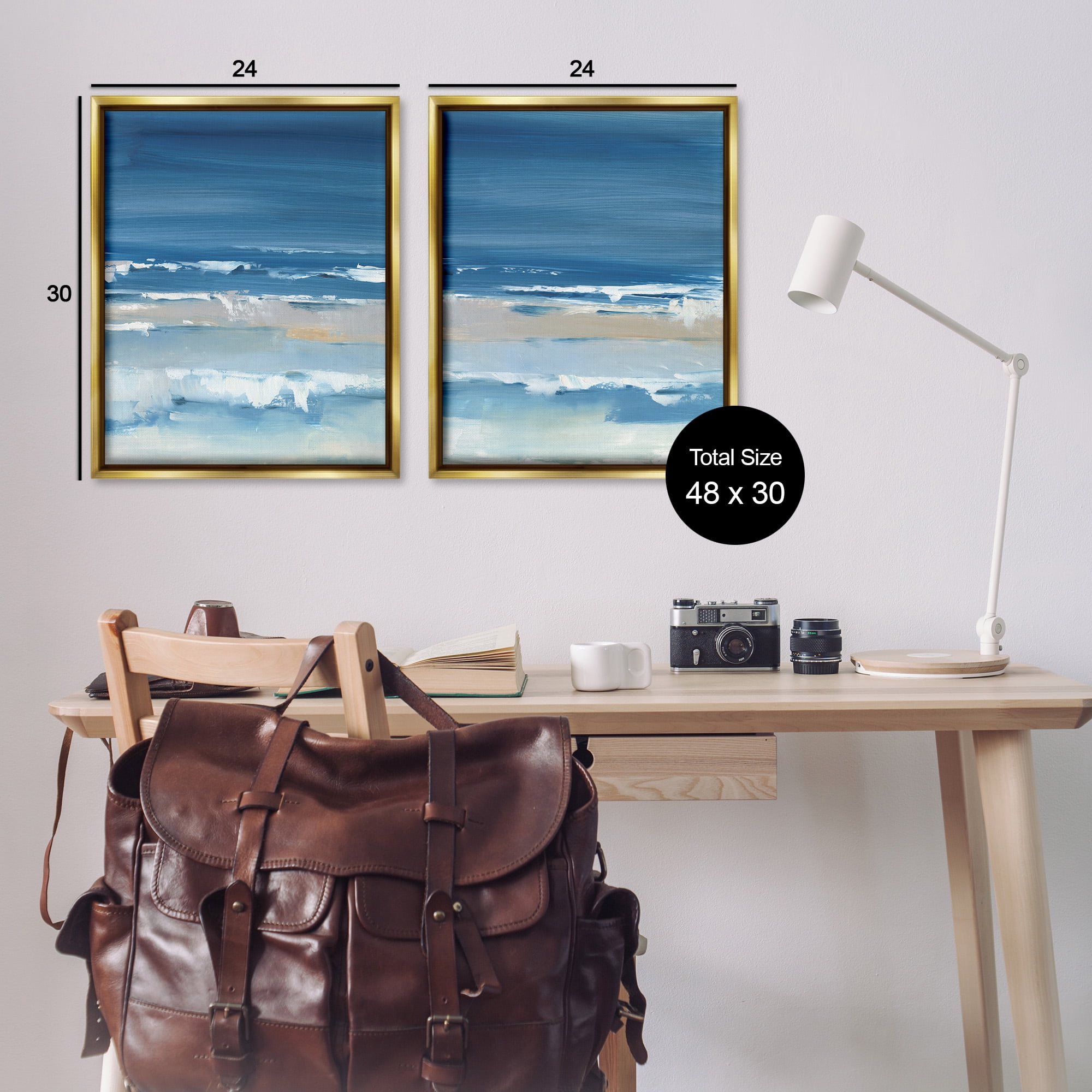 Stupell Industries Crashing Beach Wave Shore Nature Painting Gold Floater Framed Canvas Art Print Wall Art, 25 x 31, Set of 2