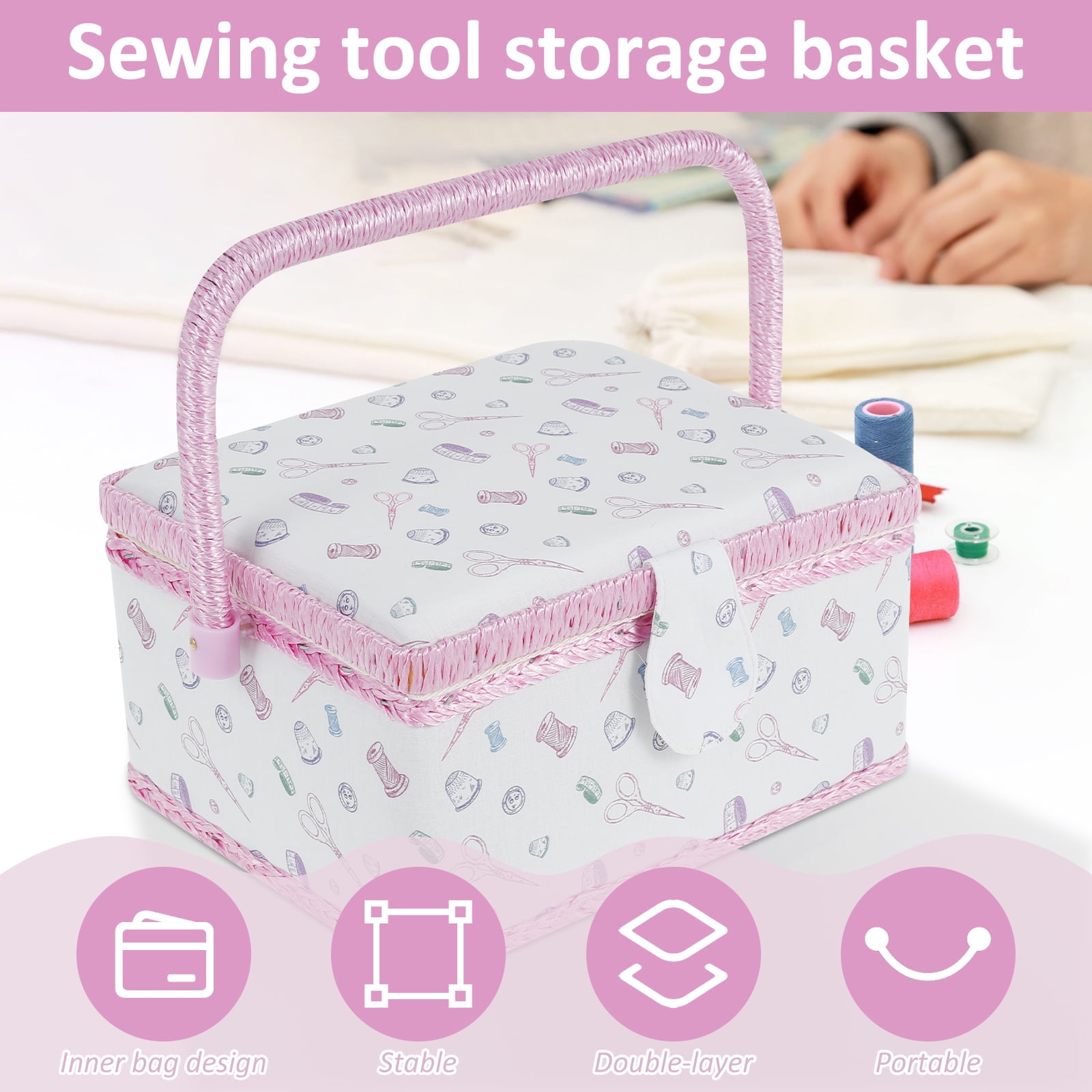 Hvxrjkn Sewing Basket with Removable Tray & Interior Pocket – Portable, Practical & Stylish Organizer for Needles, Thread & Tape Measure