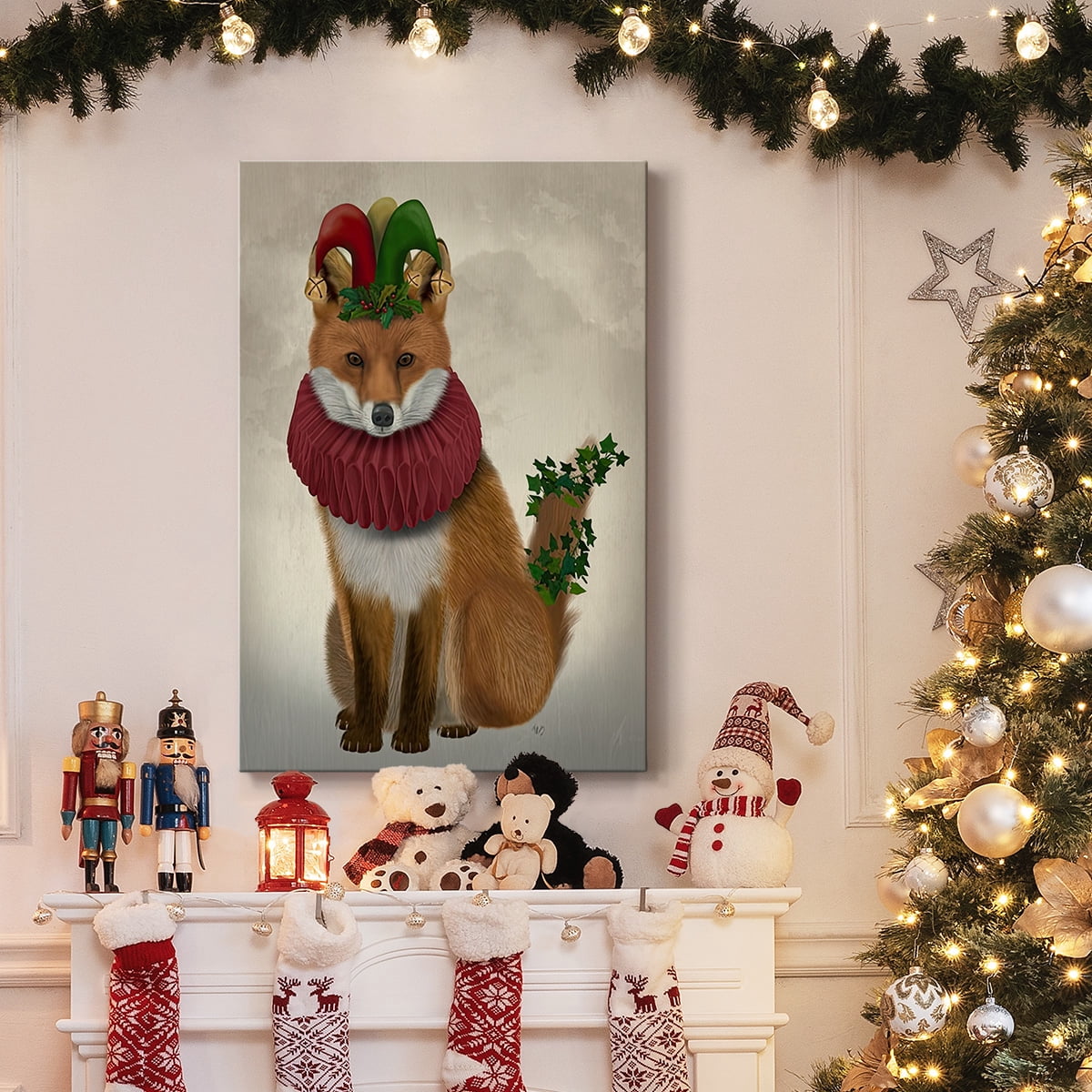 Christmas Holly and Ivy Fox- Gallery Wrapped Canvas