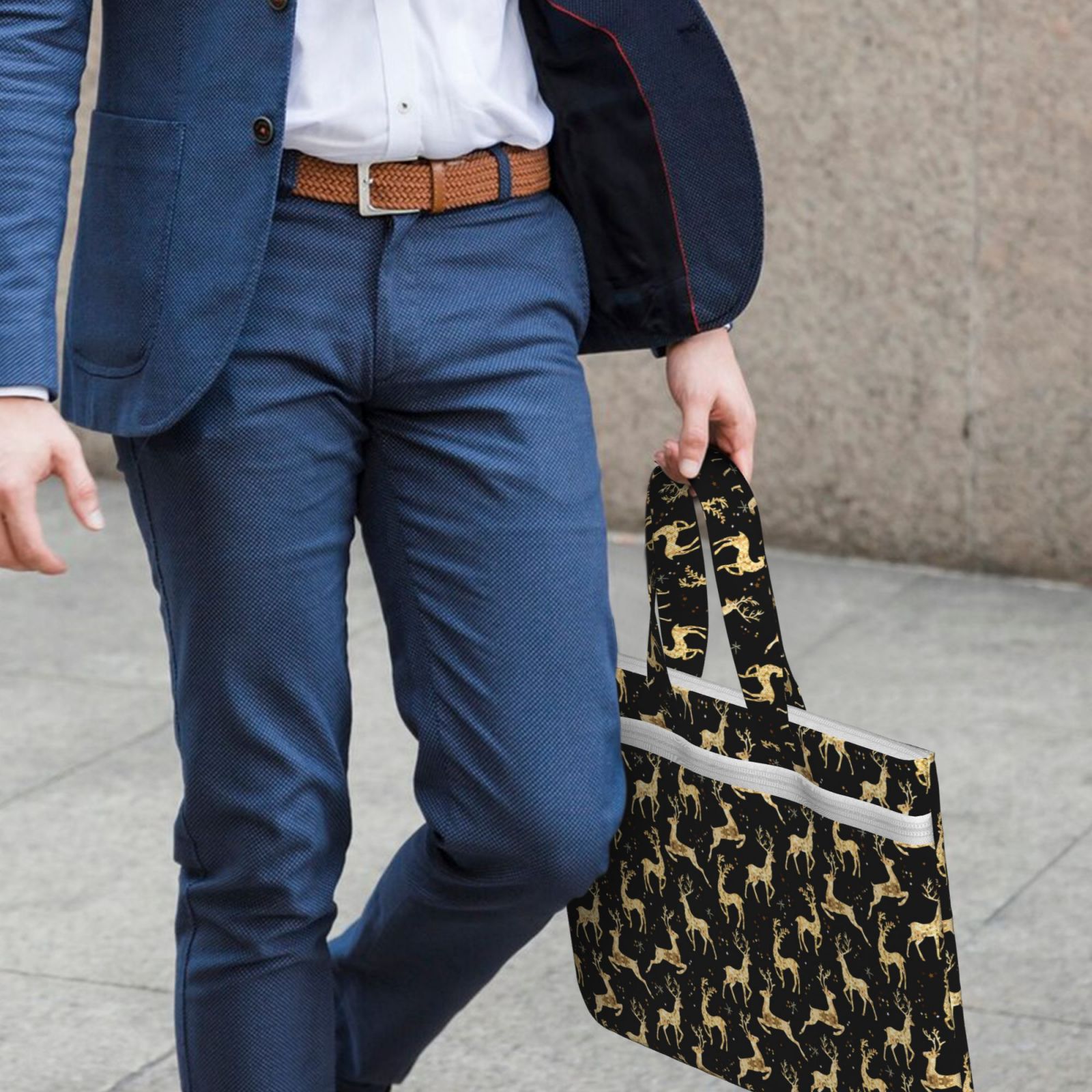 Kdxio Christmas Gold Deers File Tote Document Bag Business Briefcase Bag Document Organizer Tote Briefcase for Letter A4 Files Business Teacher Office Bag
