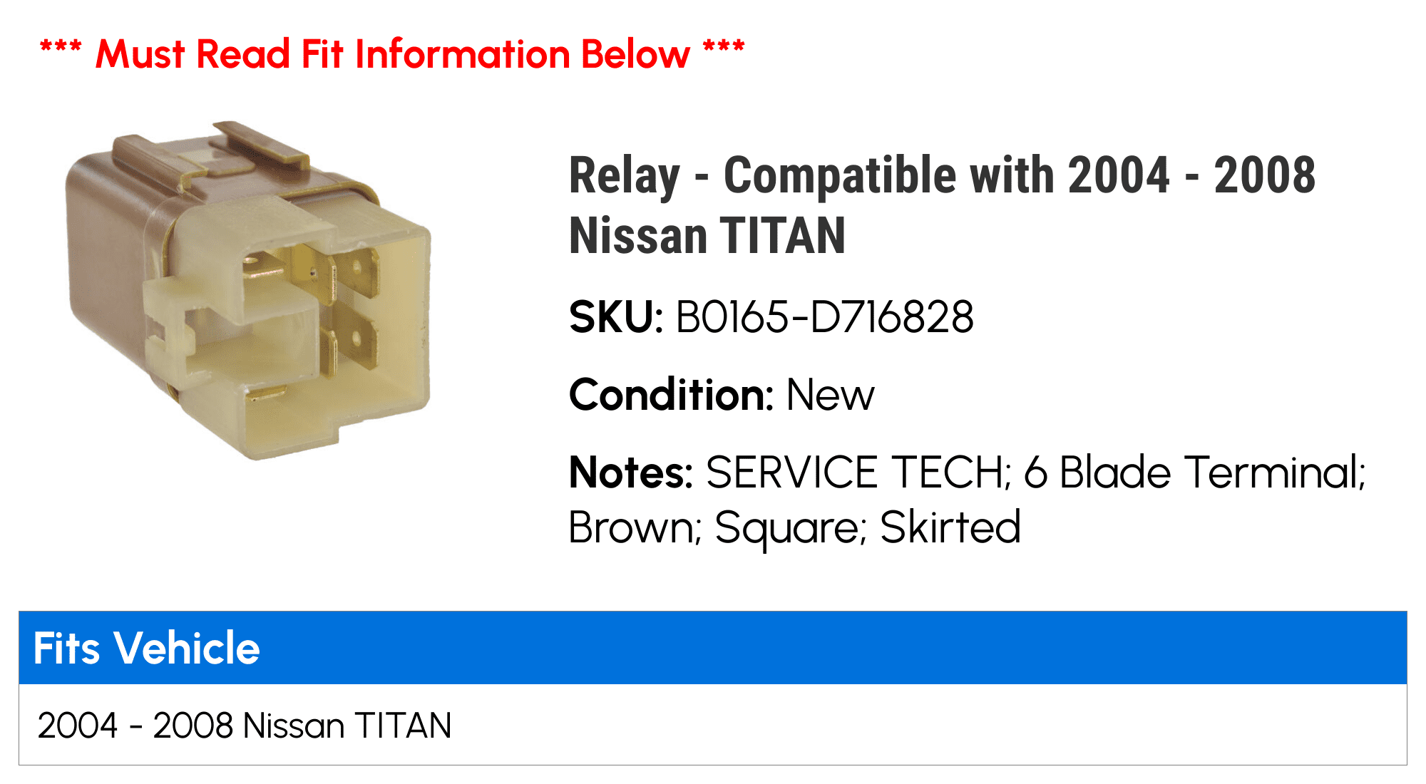 Relay - Compatible with 2004 - 2008 Nissan TITAN 2005 2006 2007