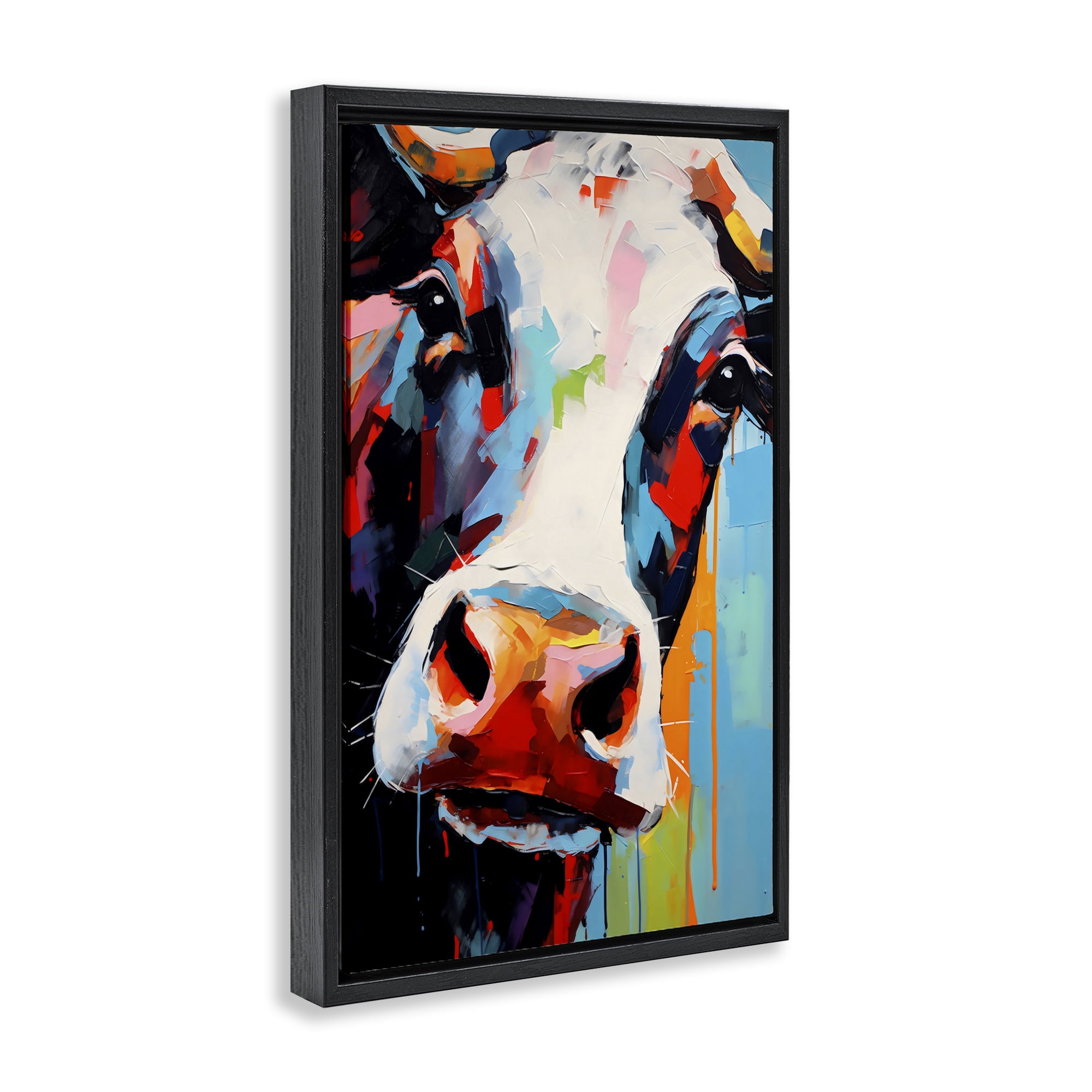 Stupell Industries Cow Of Many Colors Black Framed Floater Canvas Wall Art, design by Creative Studio