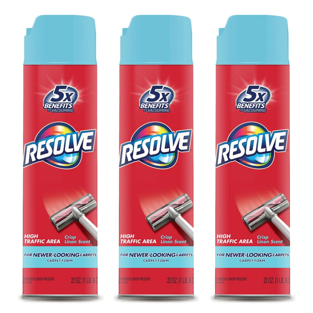 Resolve High Traffic Carpet Foam, Crisp Linen, Cleans Freshens Softens & Removes Stains 22 oz (Pack of 3)