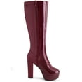 thumbnail image 3 of BLISSFUL STEP Women's Patent Leather Platform Chunky Heel Knee High Boots Burgundy 9, 3 of 7