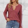 thumbnail image 4 of WCMZJ Women's V Neck Waffle Knit Shirts Long Sleeve Tunic Tops Solid T Shirts Casual Pullover Sweaters Top Red S, 4 of 8