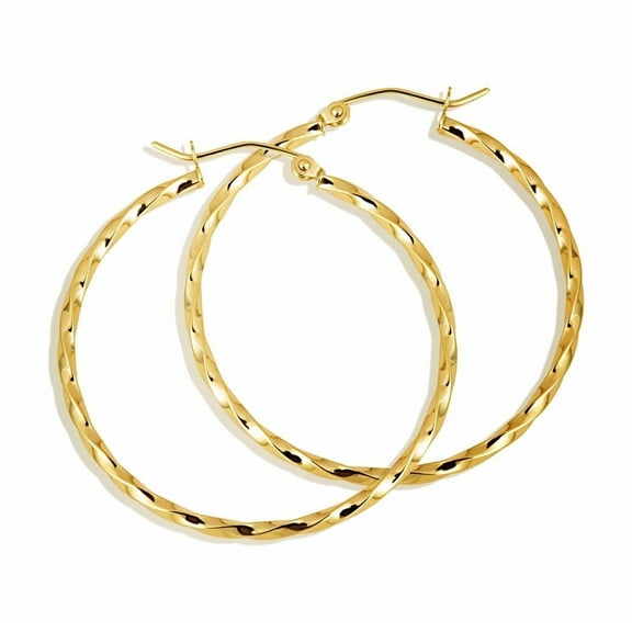 14K Yellow Gold Reversible Twist Rope Thin Hoop Earrings (2MM X 30MM)