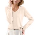 thumbnail image 2 of Pullover Sweaters For Women V Neck Soft Lightweight Loungewear Breathable Loose Fit Long Sleeve Travel Sweater Tops for Fall and Winter, Cozy and Practical, Ideal for Travel and Home,Beige,Size L, 2 of 5