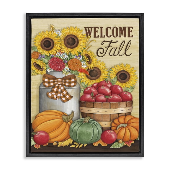 Stupell Industries Farmhouse Fall Harvest Welcome Phrase Black Floating Frame Canvas Art, 25 x 31, by Deb Strain