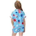 thumbnail image 4 of Odeerbi 2-12 Years Kids Boys Girls Summer Satin Pajamas Notched Lapel Short Sleeve Shirts Shorts Set Soft Loungewear Cute Print Sleepwear Kids Boys Girls Clothes, 4 of 5