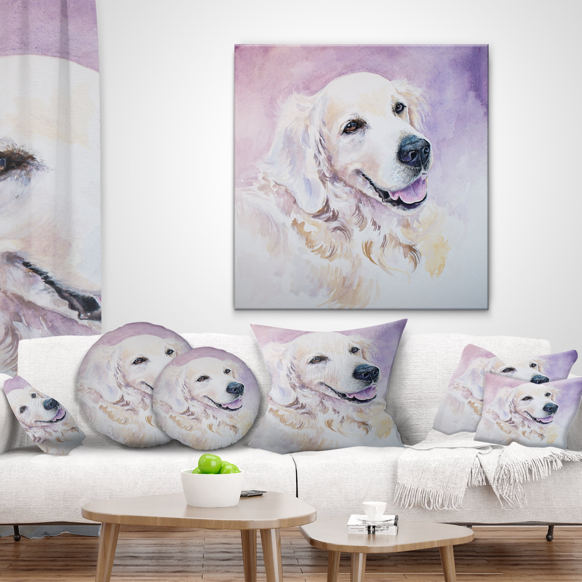 Designart Funny Golden Retriever - Animal Throw Pillow - 12x20