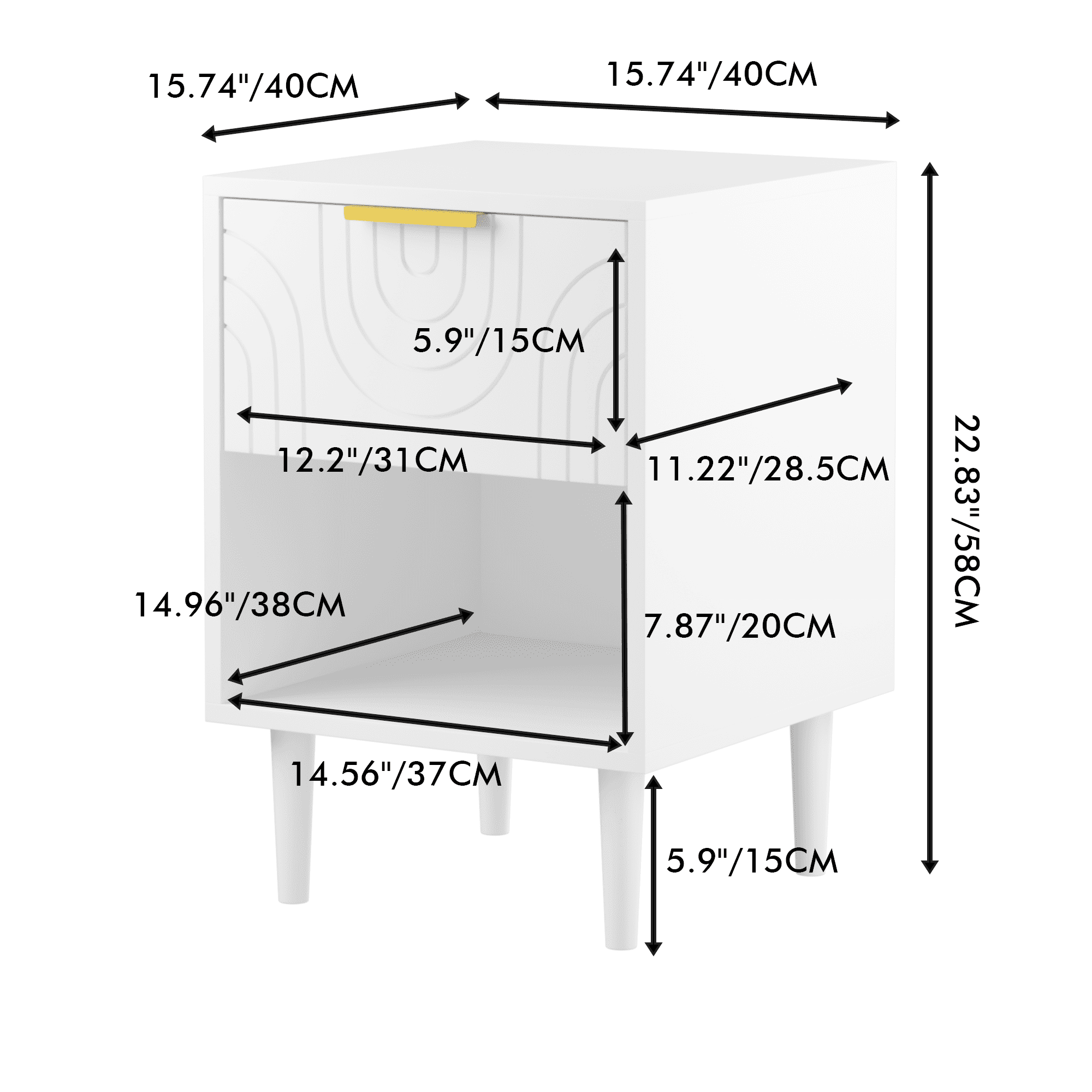 Modern White Nightstand with One Drawer and Open Shelf Ideal for Bedroom Decor