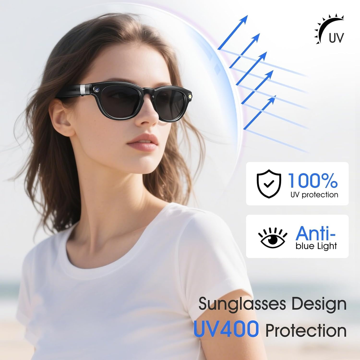 8MP Camera Glasses, AI Smart Sunglasses with Real-Time Translation & Object Analysis | HD 1200P 4K Video Recording for adults