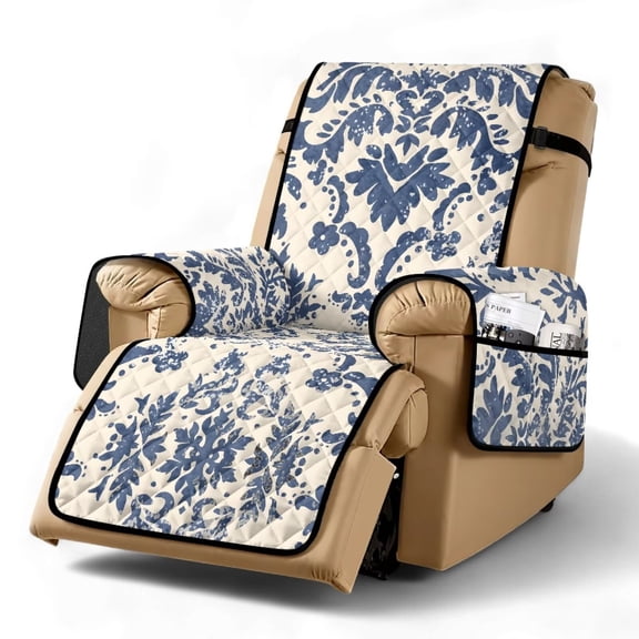 Yuyamidu Tie Dye Stretch Recliner Chair Cover with Pockers Blue Recliner Slipcover for Living Room Waterproof Reclining Chair Cover for Bedroom Soft Furniture Protector Gift for Holiday