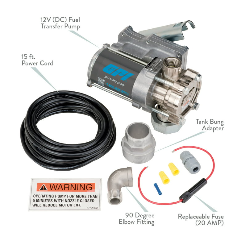 GPI - EZ-8 Fuel Transfer Pump, Pump Only, 8 GPM Fuel Pump, Methanol,  15-Foot Power Cord, Spin Collar (137700-01)