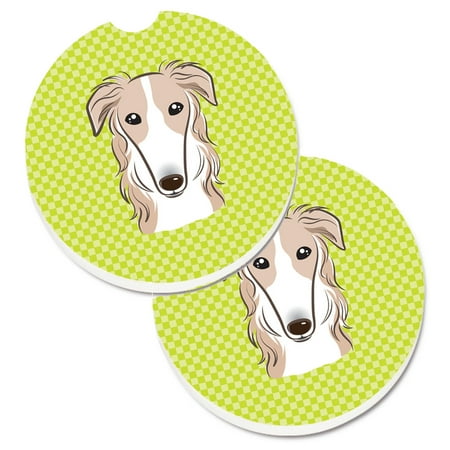 

Carolines Treasures BB1290CARC Checkerboard Lime Green Borzoi Set of 2 Cup Holder Car Coasters Large multicolor