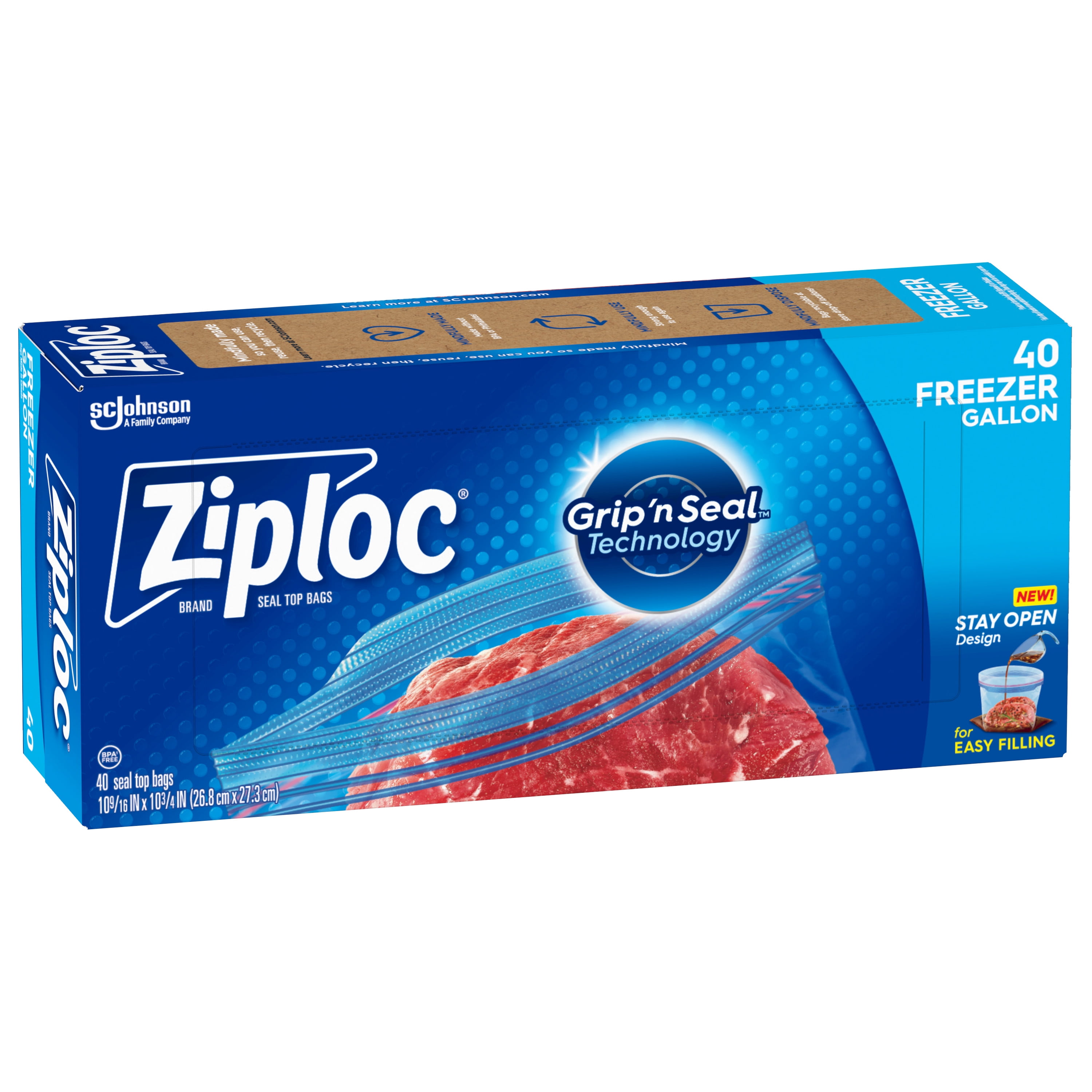  Ziploc Gallon Food Storage Freezer Bags, New Stay Open Design  with Stand-Up Bottom, Easy to Fill, 60 Count : Health & Household