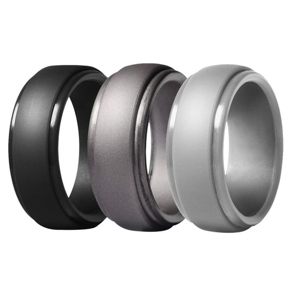 Avaner Silicone Wedding Ring for Men: 8 Pack 8mm Width Breathable Air Grooves Silicone Rubber Wedding Engagement Bands Valentine's Day Gift, Size 7