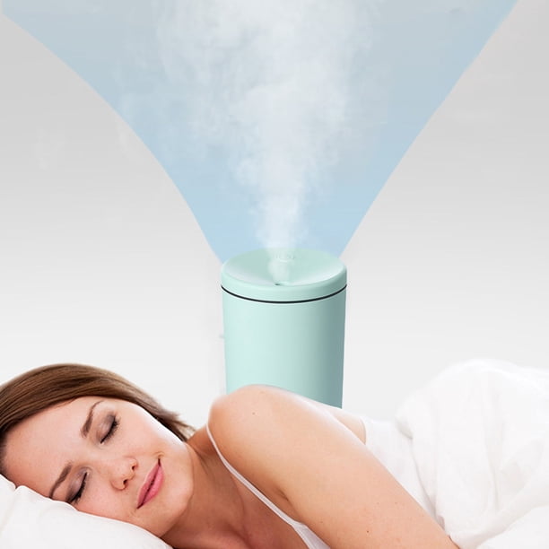 Fiudx Humidificador Portátil, Función de Vapor Frío Silencioso, Diseño de Luz Led Verde, Ideal para Dormitorio y Coche, Oficina y Viajes, Alimentación Usb, Capacidad de 300 Ml, Tamaño Compacto (7 X 7