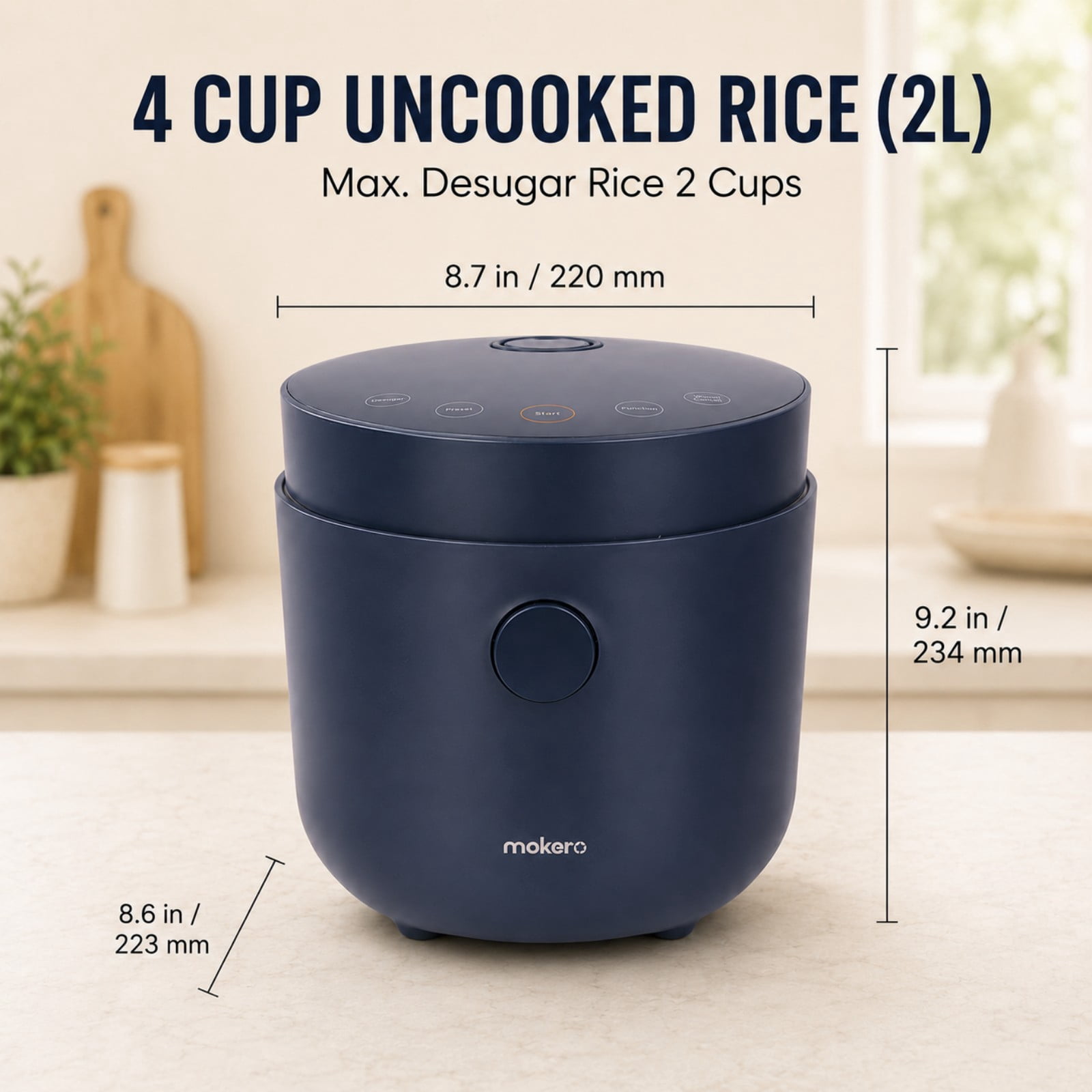 Hakka Low Carb Rice Cooker, 2L Mini Desugar Rice Cooker, 4 Cups Uncooked Rice, 7 Functions Smart Cooker with Stainless Steel Steamer, Non-Stick Inner Pot and 24H Delay Timer
