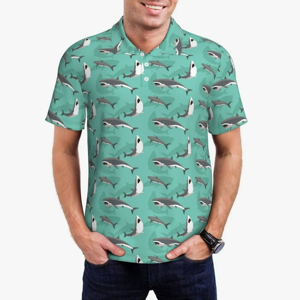 Fotbe Great White Shark Camiseta Polo de Golf para Hombre con Estampado – Camisa Deportiva Transpirable con Cuello Abotonado-Small