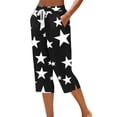 thumbnail image 2 of Zysthvn Cotton Capris for Women Straight Leg Summer Cropped Women Pants Casual with Pockets Star Print Loose Button Drawstring, 2 of 5