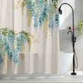 thumbnail image 2 of Teal Floral Shower Curtain, 72" x 72", Watercolor Teal Yellow Wisteria Linen Texture Waterproof Bathroom Curtain Washable Shower Curtain Set with 12 Hooks, 2 of 8