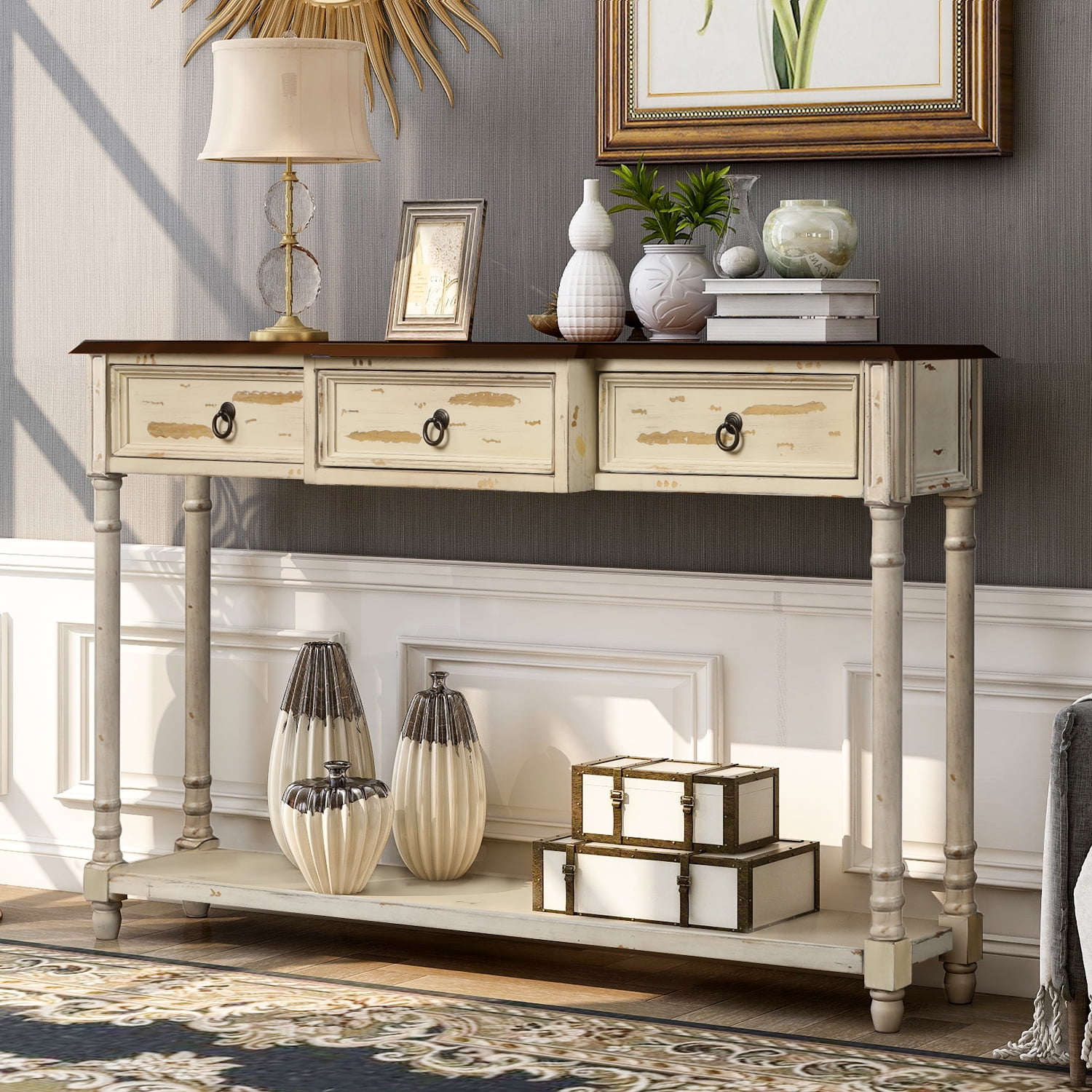 Console Table with Drawer, 52" Narrow Console Couch Sofa Table