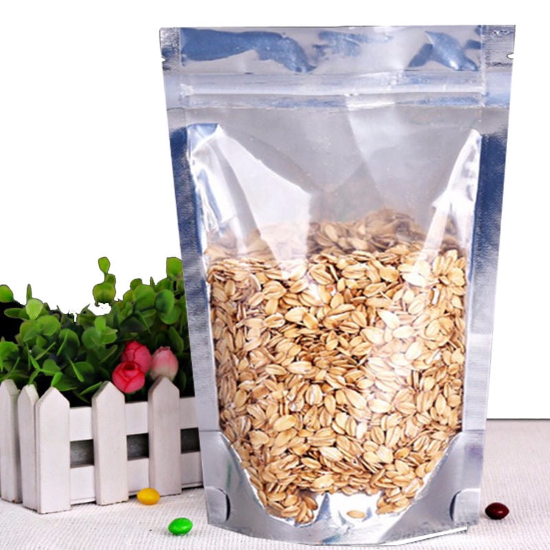 Flat Zip Lock Bags Silver Aluminum Foil Mylar Resealable Food Pouches Stand Up 
