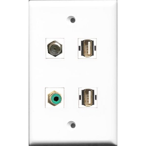 RiteAV 1 Port RCA Green and 1 Port Coax Cable TV- F-Type 2 Port USB A-A Wall Plate