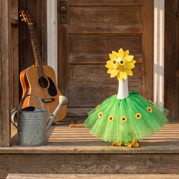 Liamobondopolis Sunflower Tutu Porch Goose Outfit with Flower Headpiece for 23 Inch Figurine Cheerful Outdoor and Patio Decor