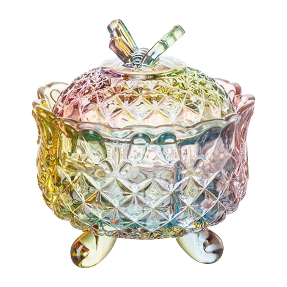 Colorful Glass Jar with Lid, Crystal Candy Jars with Lid, Cute Storage Jar, Colorful Candy Dish for Office Desk,Glass Cookie Storage Jars Containers, Decorative Jar for Buffet, Snacks, Coffee Beans