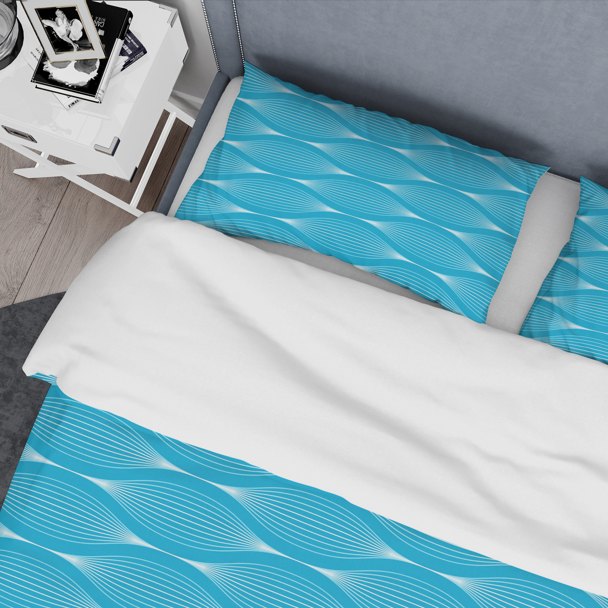 Designart 'Light Blue Wave pattern' Mid-Century Modern Duvet Cover Set