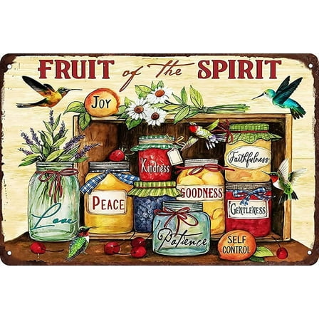 Eeypy Vintage Tin Sign Fruit of The Spirit Peace Kindness Retro Metal Signs,for Garage Family Bar Cafe Room Bathroom Art Wall Decor Poster 8x12 inch