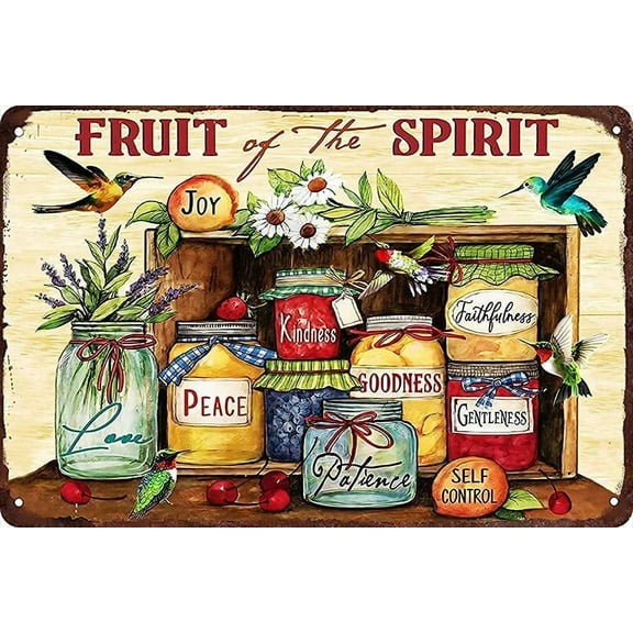Eeypy Vintage Tin Sign Fruit of The Spirit Peace Kindness Retro Metal Signs,for Garage Family Bar Cafe Room Bathroom Art Wall Decor Poster 8x12 inch