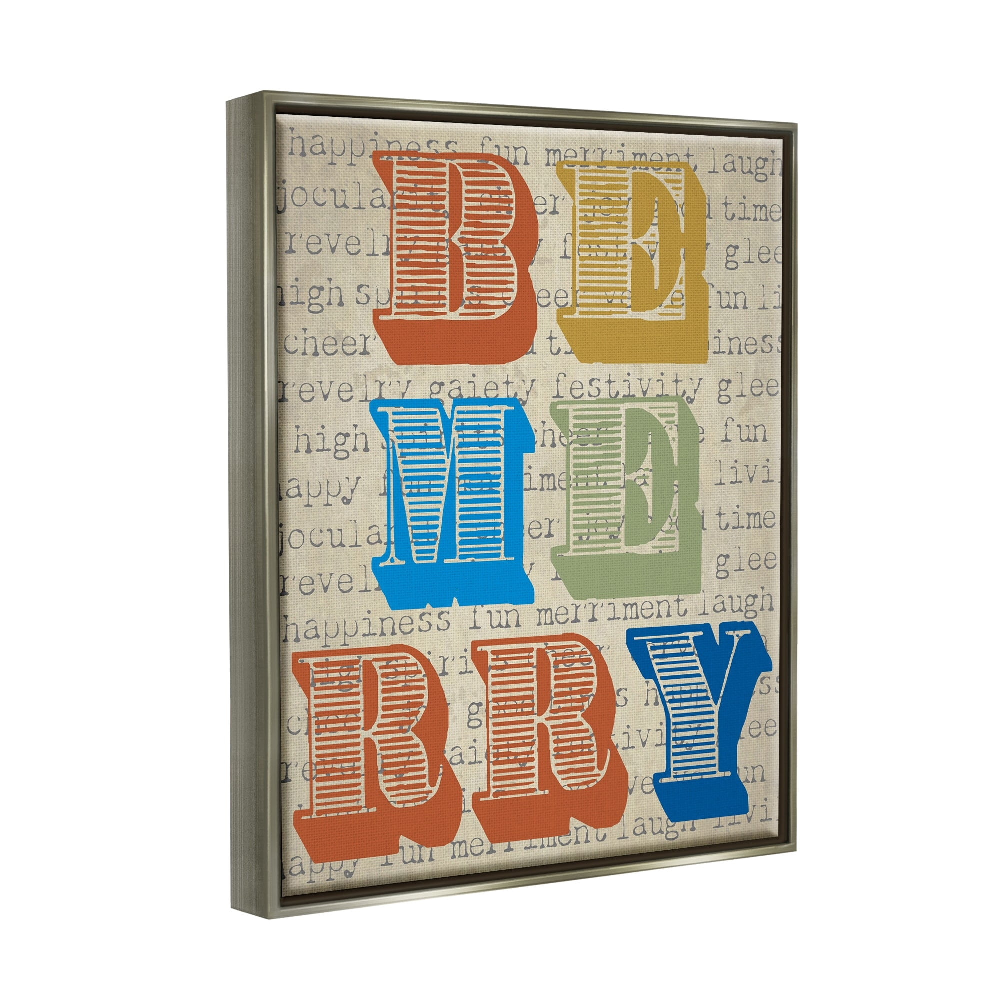 Stupell Industries Be Merry Kitchen Sign Vintage Style Typography Graphic Art Luster Gray Floating Framed Canvas Print Wall Art, Design by Graffitee Studios