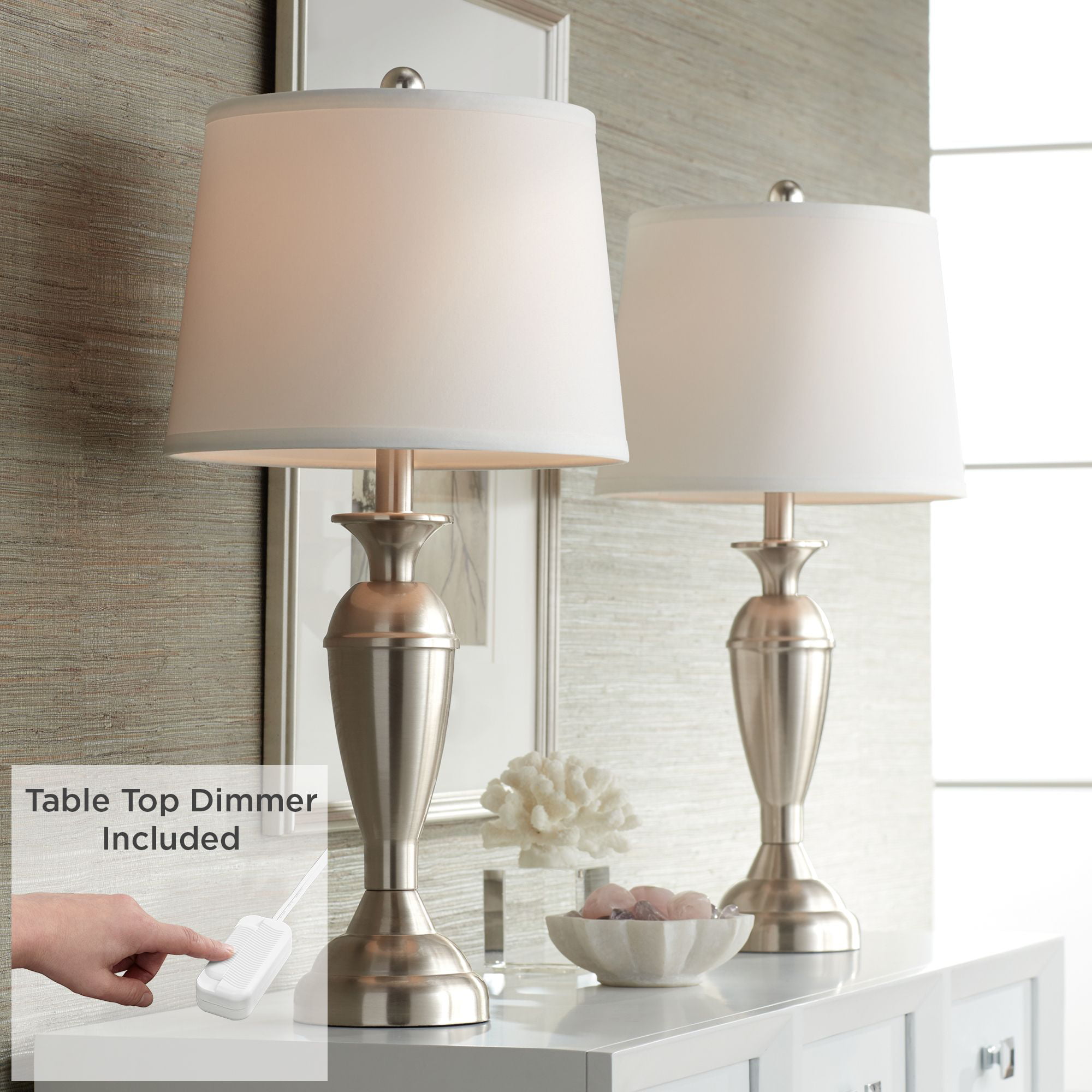 Table Top Dimmers Brushed Nickel White, Contemporary Night Table Lamps